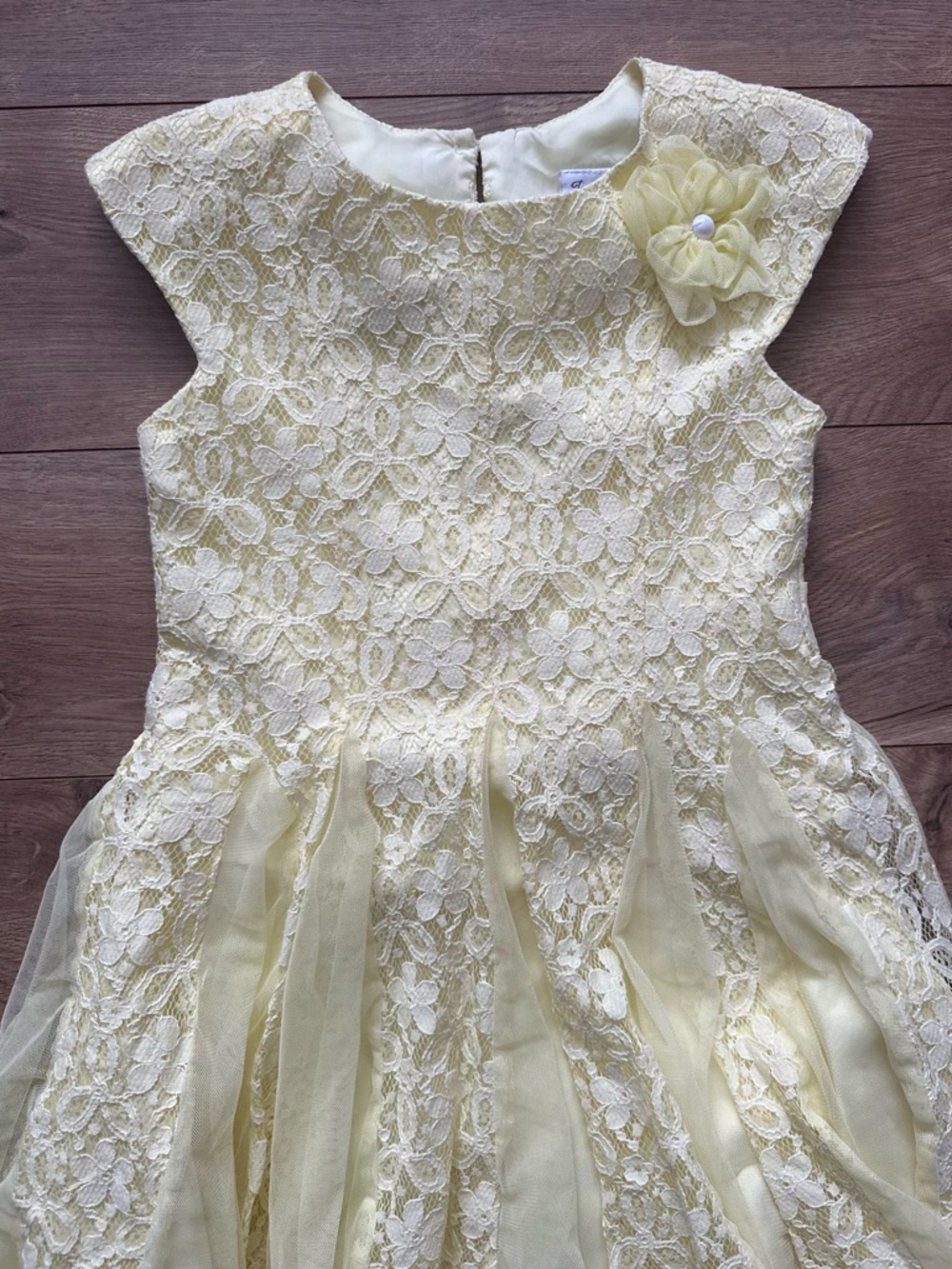 Jona Michelle Yellow Lace Tulle Dress Size 7 - Picture 2 of 6